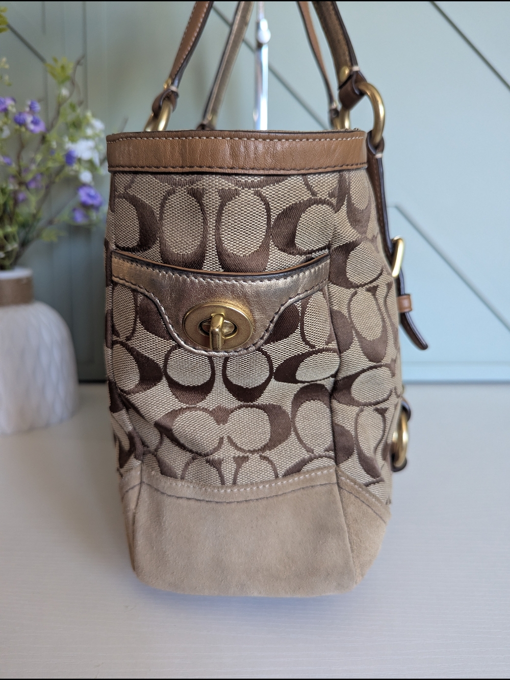 Coach Vintage Brown Signature Canvas Tote Bag - Picture 5 of 11